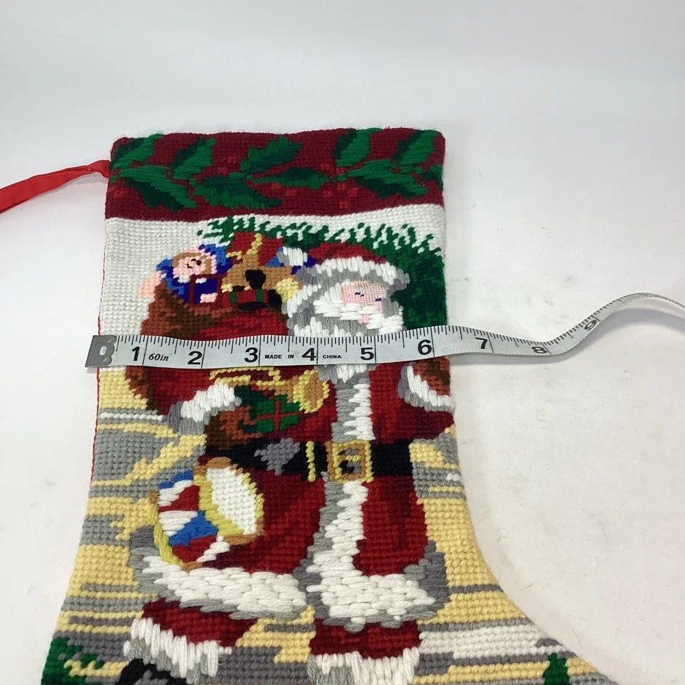 Needlepoint Embroidered Christmas Stocking SANTA BAG 15
